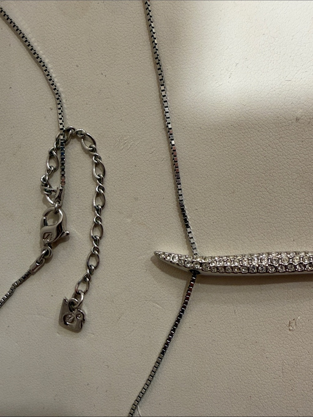 Swarovski Silver-Tone Pave Curved Bar Necklace - Picture 3 of 4